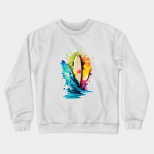 Vibrant Water Color Splash Surfboards Crewneck Sweatshirt